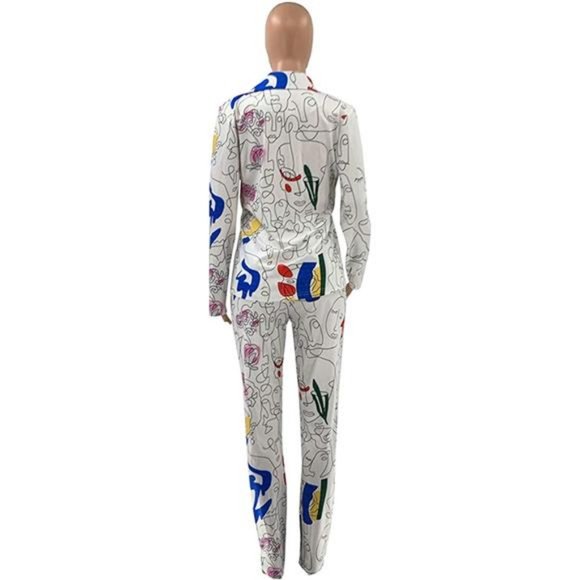 Womens Sexy 2pcs Denim Printed Zipper Jackets Bodycon Pants Party Tracksuit Set - Picture 5 of 7